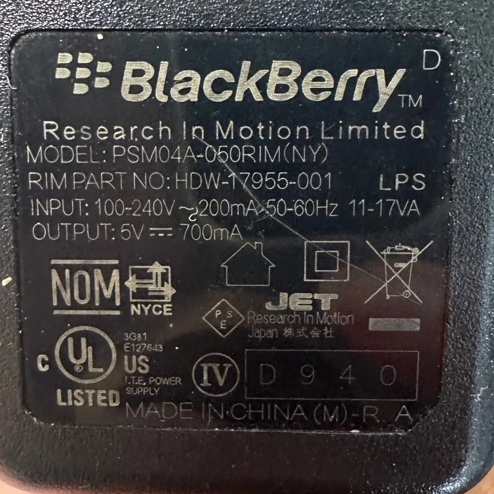 BlackBerry Wall Charger AC‎ Adapter PSM04A-050RIM Micro-USB Black